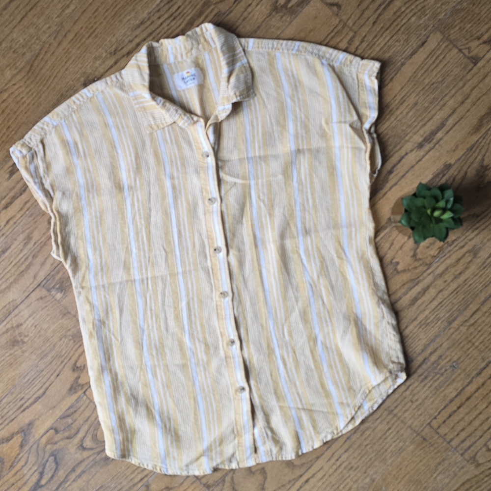 Marine Layer Yellow and White Striped Button-Up Top